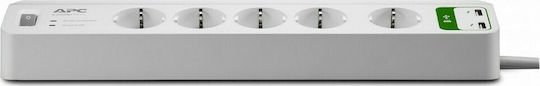 APC Πολύπριζο Aσφαλείας 5 Θέσεων με 2 USB-A, Διακόπτη και Καλώδιο 1.83m