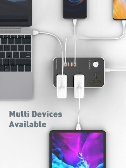 Ldnio Πολύπριζο 3 Θέσεων με 3 USB-A, 1 USB-C, Διακόπτη και Καλώδιο 2m