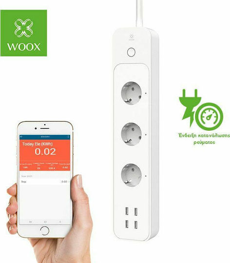 Woox Smart Πολύπριζο 3 Θέσεων με 4 USB-A, Διακόπτη και Καλώδιο 1.5m