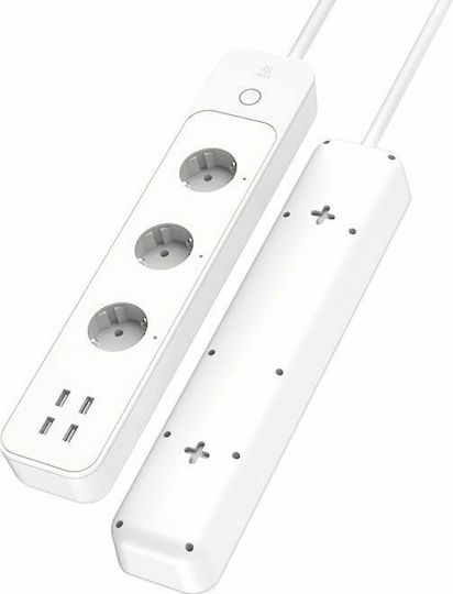Woox Smart Πολύπριζο 3 Θέσεων με 4 USB-A, Διακόπτη και Καλώδιο 1.5m