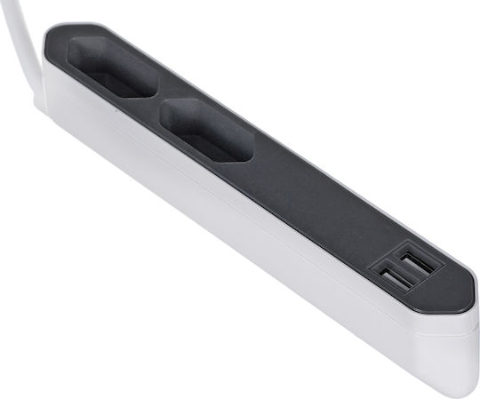 Allocacoc Powerbar Захранваща лента 2 Позиции с USB-A и Кабел 1.5м Сив