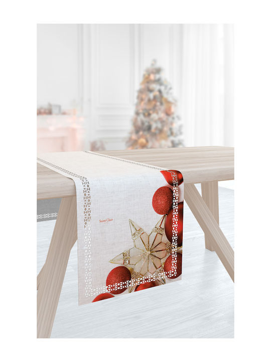 Saint Clair Christmas Tablecloth Runner Fabric White L175xW40cm.