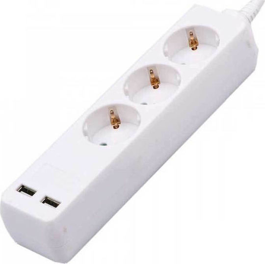 V-TAC Bandă de alimentare 3 Prize cu 2 USB-A și Cablu 1.5m