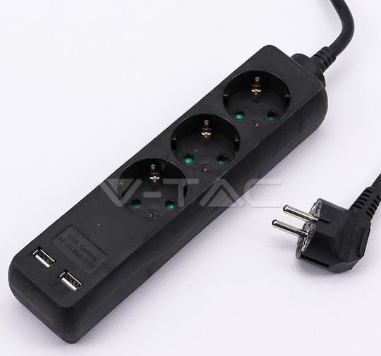 V-TAC Πολύπριζο 3 Θέσεων με 2 USB-A και Καλώδιο 1.5m