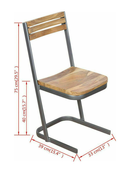 Kitchen Wooden Chair Teak 33x39x75cm 2pcs