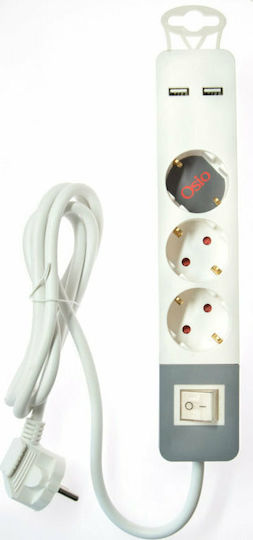 Osio Power Strip 3 Positions with 2 USB-A, Switch and Cable 1.5m