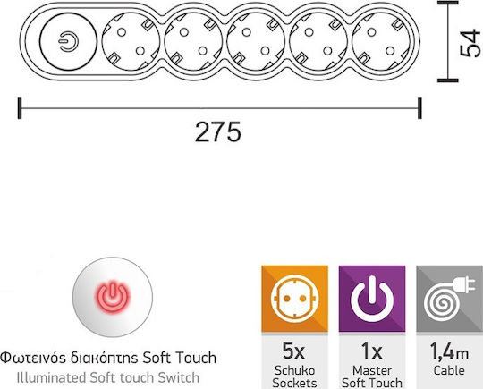 Spot Light Power Strip 5 Positions with Switch and Cable 3m