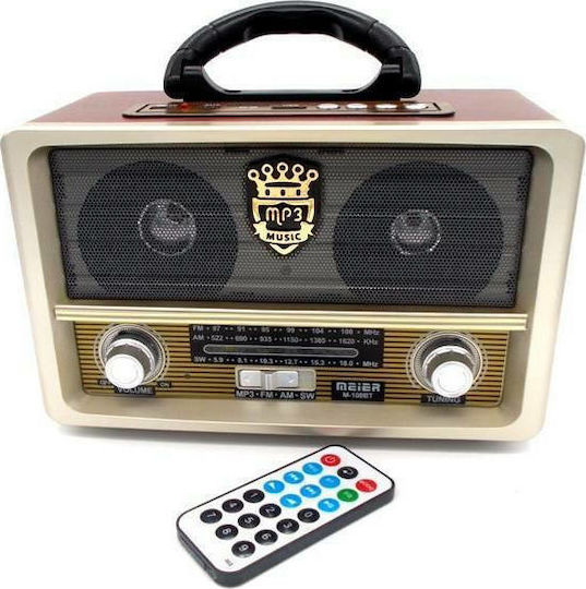 Meier M-108BT Retro Επιτραπέζιο Ραδιόφωνο Επαναφορτιζόμενο με USB Red/Beige