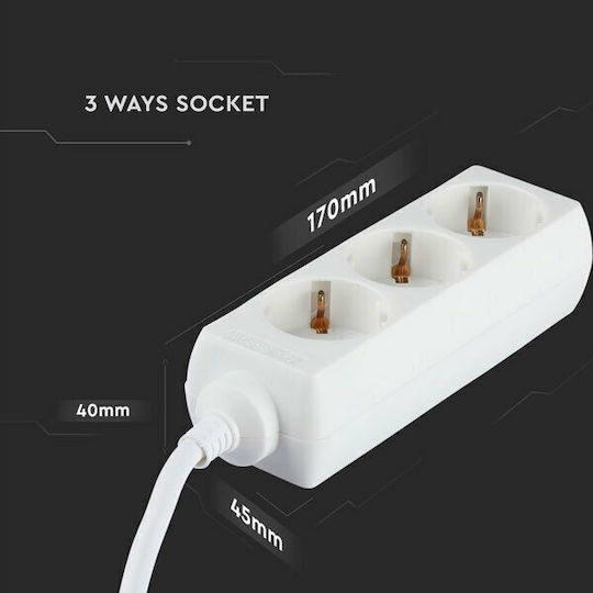 V-TAC Power Strip 3 Positions with Cable 1.5m