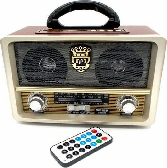 Meier M-108BT Retro Επιτραπέζιο Ραδιόφωνο Επαναφορτιζόμενο με USB Red/Black