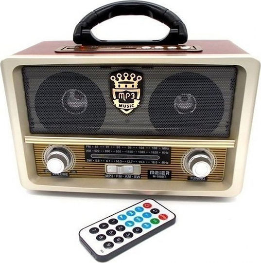 Meier M-108BT Retro Επιτραπέζιο Ραδιόφωνο Επαναφορτιζόμενο με USB Red/Black