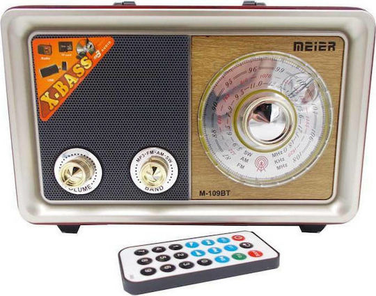 Meier M-109BT Retro Επιτραπέζιο Ραδιόφωνο Επαναφορτιζόμενο με Bluetooth και USB Καφέ