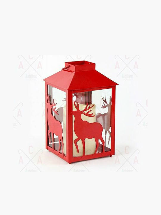 Aca Reindeer Christmas Metallic Red Battery Lantern 21x21cm