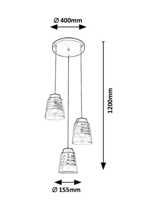 Rabalux Pendant Light Three-Light for Socket E27 Transparent