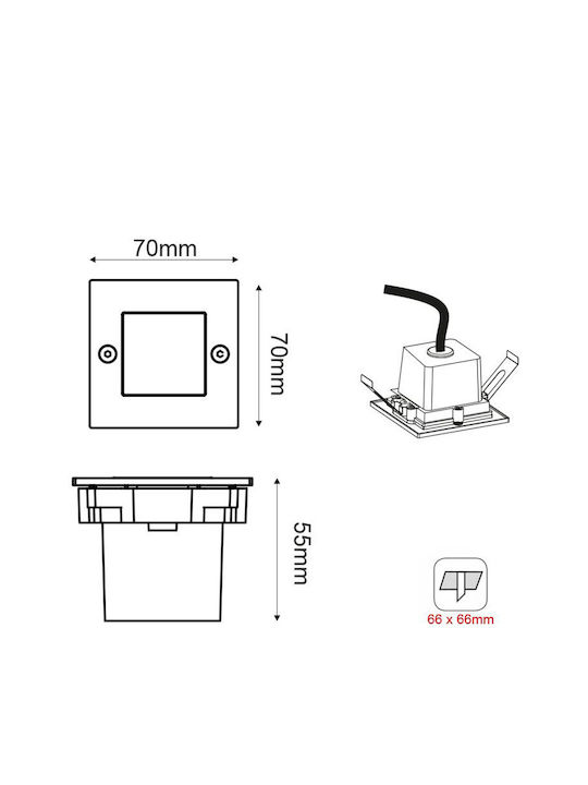 Aca Стенно Външно Спот Осветление LED IP54 2W с Топло бяло Светлина 7x7εκ.