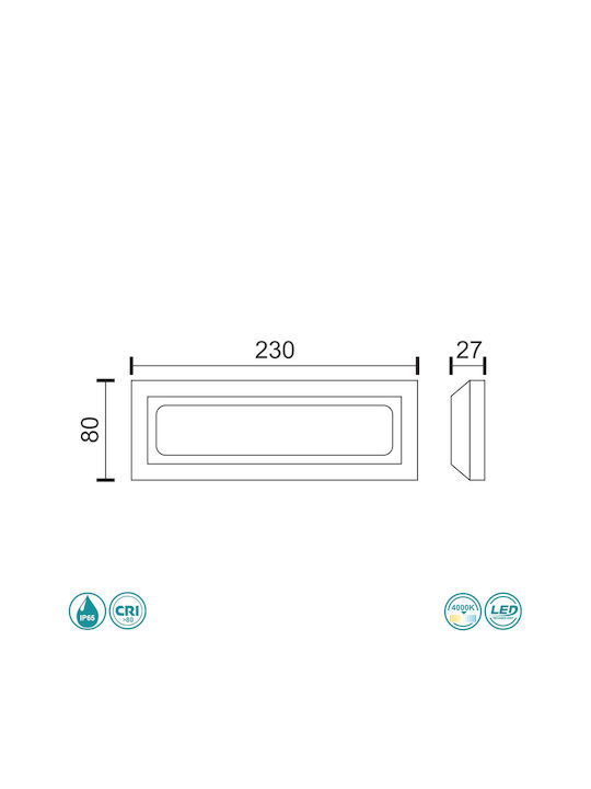 Spot Light Aplica de exterior montată pe perete LED IP65 3W cu Alb Natural Lumină 23x8x8εκ.