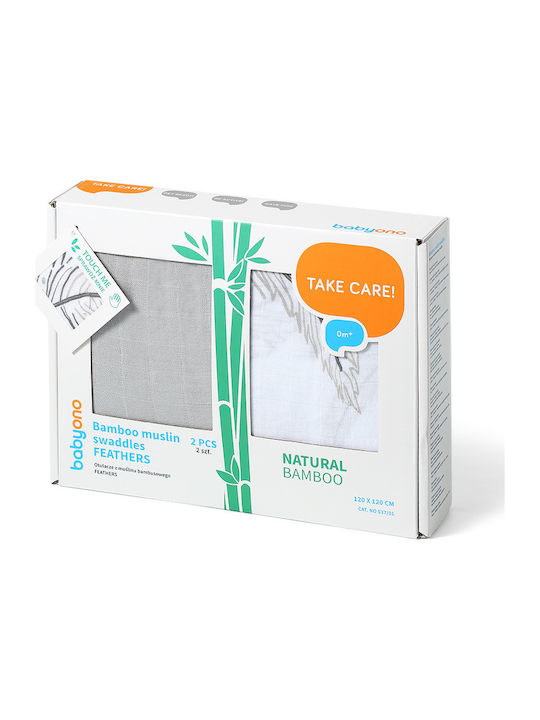 Babyono Feathers Πάνες Αγκαλιάς από Μουσελίνα Γκρι 120x120εκ. 2τμχ