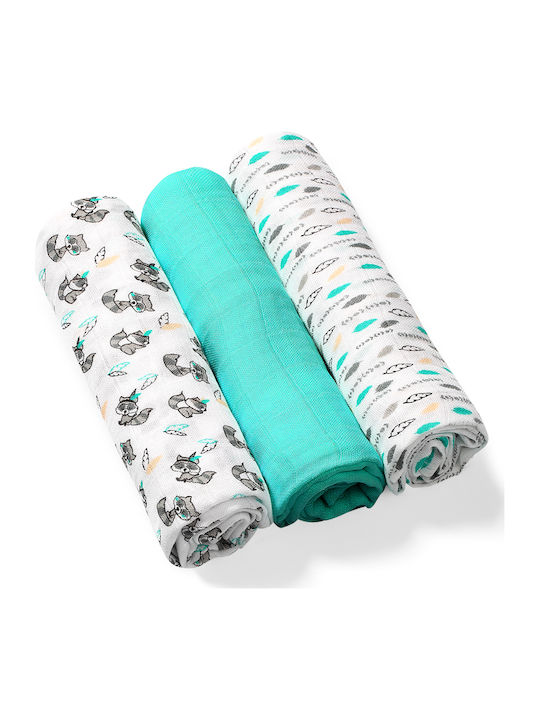 Babyono Muslin Swaddle Wraps Turquoise 70x70cm. 3pcs
