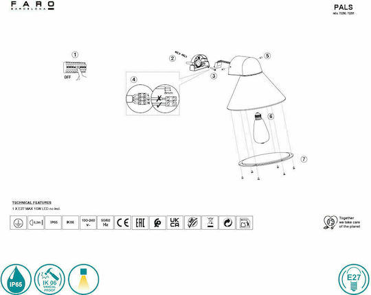 Faro Barcelona Pals Επιτοίχιο Εξωτερικό Φωτιστικό Καπέλου E27 IP65