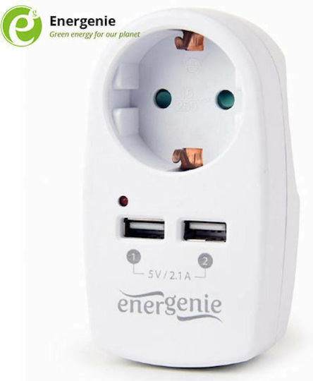 Energenie Single Socket with Surge Protection with 2 USB-A