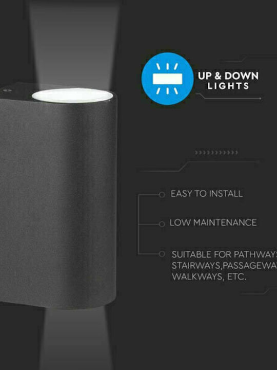 V-TAC Wall-Mounted Outdoor Spot Light GU10 IP44 Double Beam 9.2x6.8x15εκ.