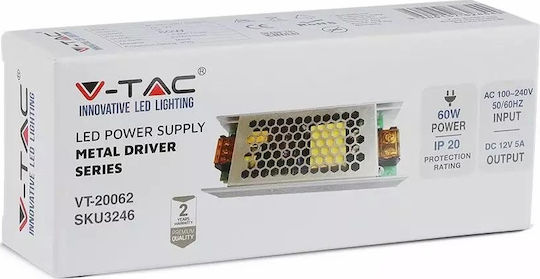V-TAC VT-20062 Dimmable Τροφοδοτικό LED IP20 Ισχύος 60W με Τάση Εξόδου 12V