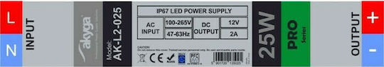 Akyga LED Power Supply Waterproof IP67 Power 25W with Output Voltage 12V