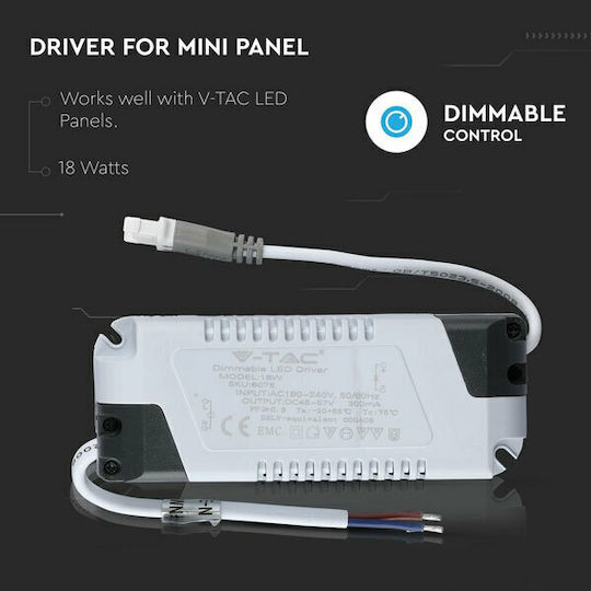 V-TAC Dimmable LED Захранване IP20 Мощност 18W