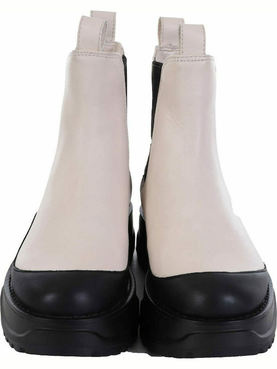 Dupree 40F1DUFE5L Leather Women's Chelsea Boots with Medium Heel Cream