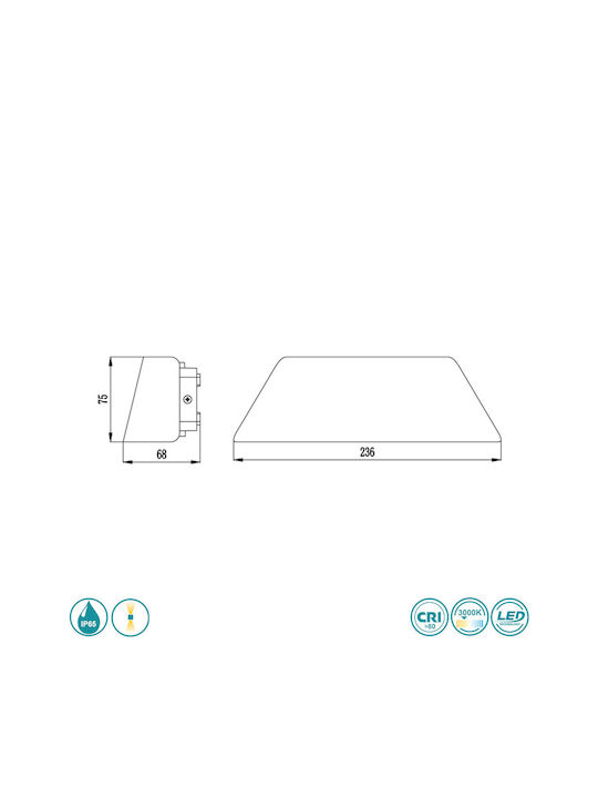 Sun Light Wall-Mounted Outdoor Ceiling Light LED IP65 19W with Warm White Light Double Beam 23.6x6.8εκ.