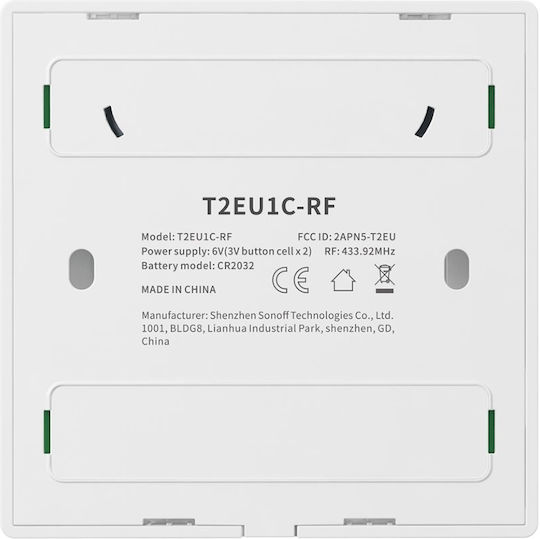 Sonoff RF-T2EU1C Wall-Mounted Touch Wall Switch Single with White Frame