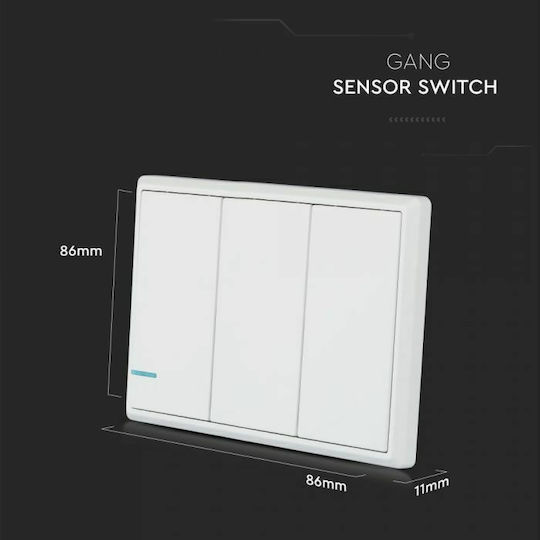 V-TAC Waterproof Wall-Mounted Triple Electrical Wall Switch With White Frame