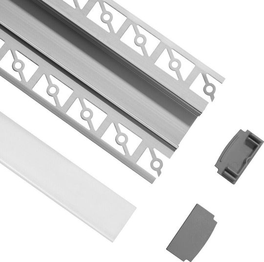 GloboStar Walled Aluminum Profile for LED Strip with Opal Cover for Drywall 100x6.6x1.3cm