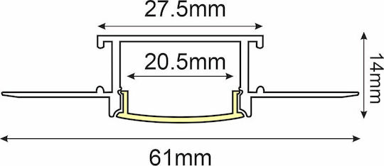 Aca Lond Walled Aluminum Profile for LED Strip with Opal Cover 200x2.7x1.4cm