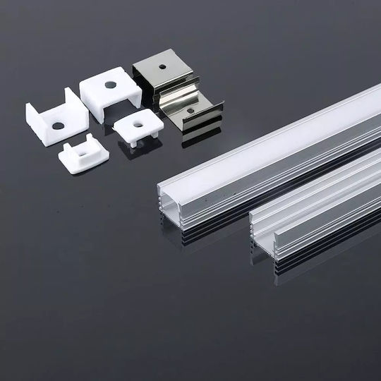 V-TAC Gemauert Aluminiumprofil für LED-Streifen mit Opal Abdeckung 200x1.7x1.2cm