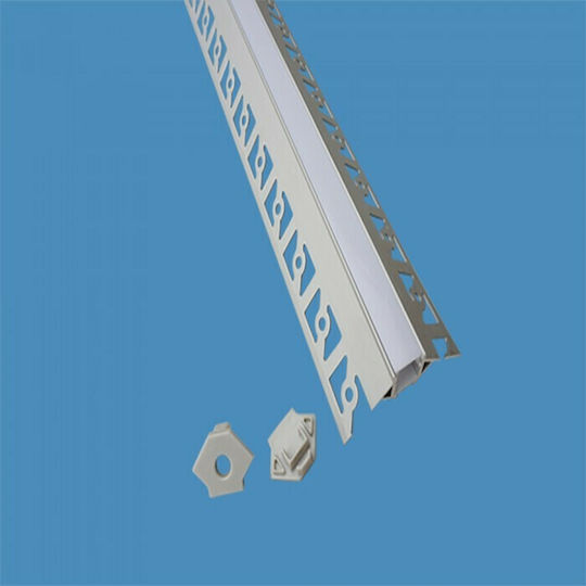 V-TAC Gemauert Aluminiumprofil für LED-Streifen Ecke mit Opal Abdeckung für Gipskarton 200x5x2.2cm