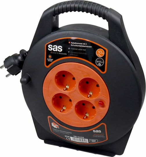 SAS Closed Type Extension Reel Cord 3 x 1.5mm²/10m Black