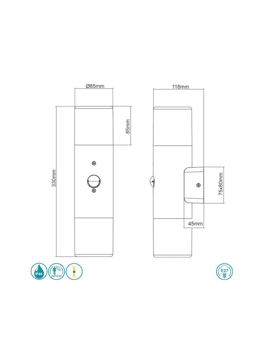 Trio Lighting Hoosic Wall-Mounted Outdoor Ceiling Light E27 IP44 Double Beam 8x33εκ.