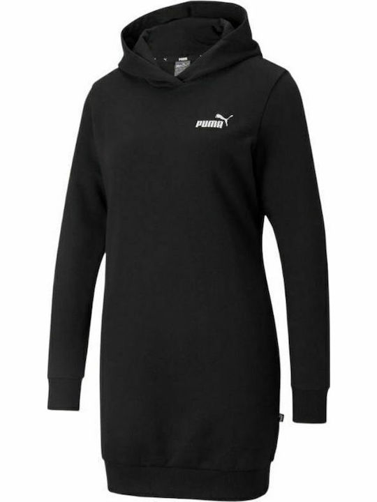 Rochie Mini Sport Mânecă Lungă Cu Glugă Neagră