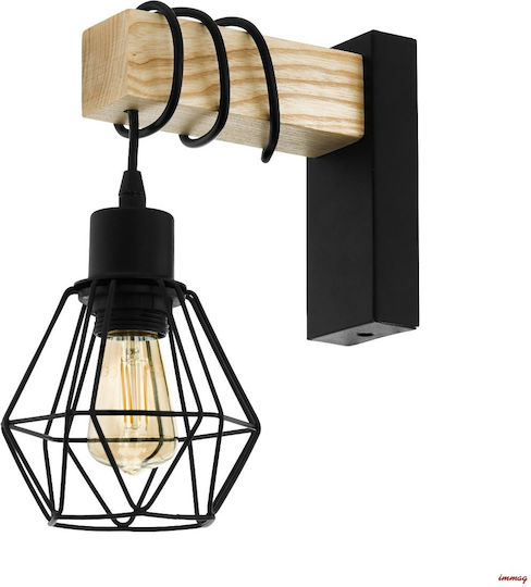 Eglo Townshend Vintage Lamp Wall with Socket E27 Black 14x14x24.5cm