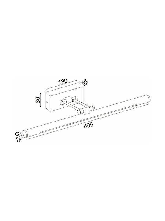 Aca Rio Modern Lamp Bathroom with Integrated LED and Warm White Light Black 49.5x19x6cm