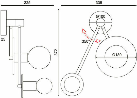 Aca Clock Modern Lamp Wall with Socket E27 Gold 74x23x18cm