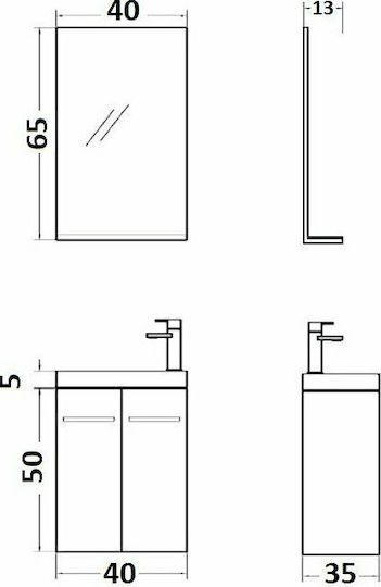 Orabella Type 40 Πάγκος με Νιπτήρα & Καθρέπτη Μελαμίνη Μ40xΒ35xΥ50cm 399