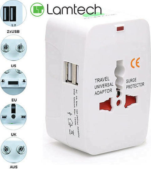 Lamtech Αντάπτορας Πρίζας από Universal σε Universal με 1 Θύρες USB