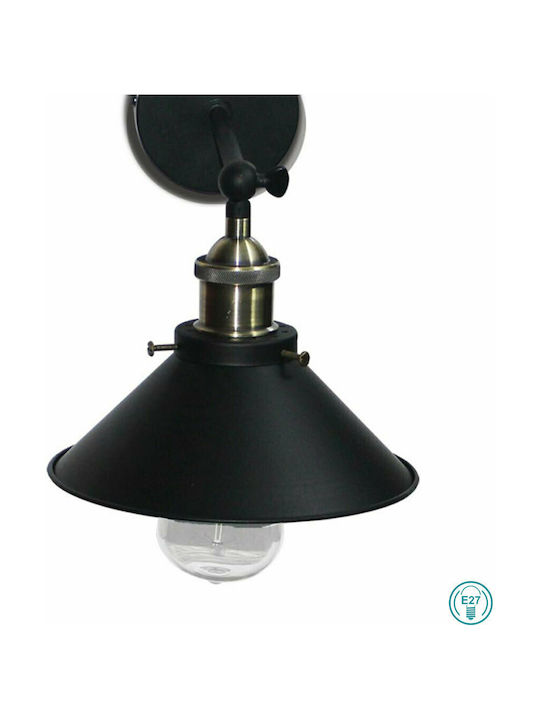 Home Lighting Dakar Vintage Φωτιστικό Τοίχου με Ντουί E27 σε Μαύρο Χρώμα Πλάτους 21cm