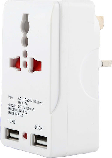 Socket Adapter From Universal To Greece With 2 USB Ports