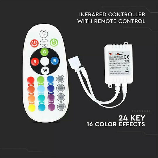 V-TAC VT-2472 Ασύρματο RGB Controller IR με Τηλεχειριστήριο 3625