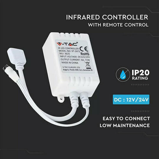V-TAC VT-2472 Ασύρματο RGB Controller IR με Τηλεχειριστήριο 3625