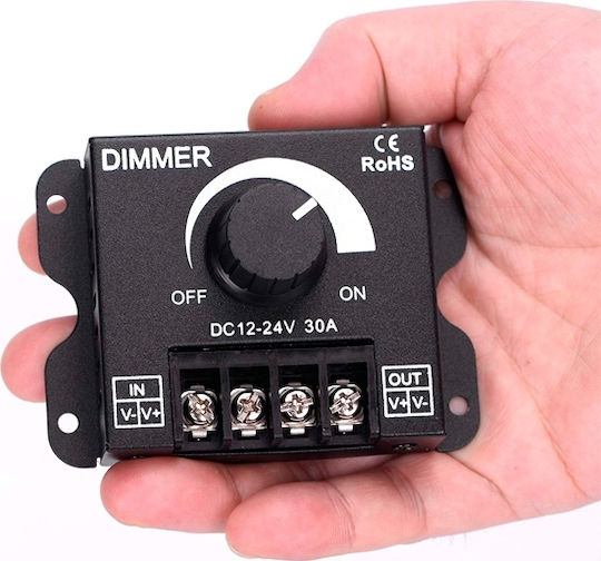 GloboStar Wall Mounted Dimmer Switch with Frame LED Strip Rotary 360W External Knob 12-24 Volt 30 Ampere 360/720 Watt
