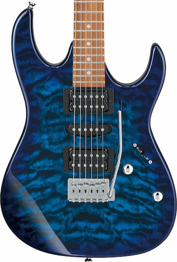 Ibanez GRX70QA Electric Guitar Stratocaster with HSH Pickup Configuration Transparent Blue Burst